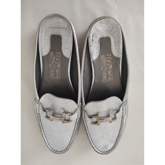 Salvatore FerragamoSilver Leather Mules Sz 8.5 B - Picture 1 of 16
